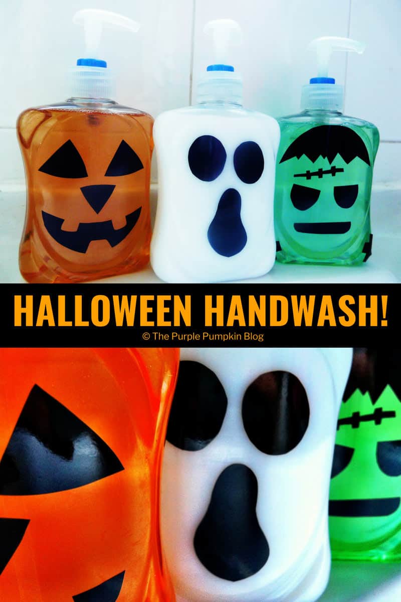 Halloween Handwash! Simply decorate Halloween coloured bottles of hand wash with spooky vinyl cut faces to give the bathroom a touch of All Hallows Eve!