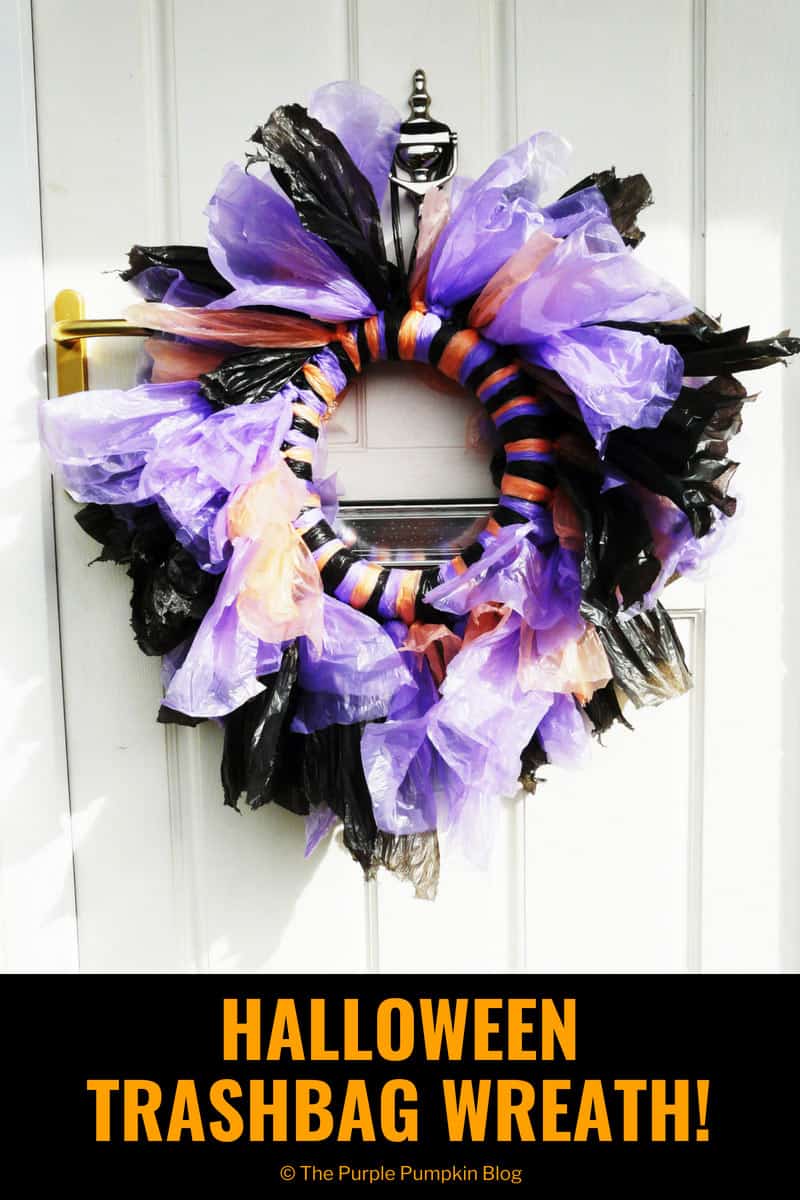 Halloween Trashbag Wreath / turn colored garbage bags into a wreath for Halloween!