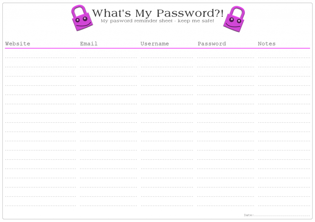 Password Remind Free Printable - Pink
