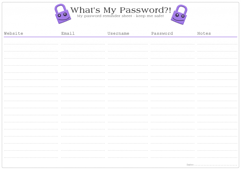 Password Remind Free Printable - Purple