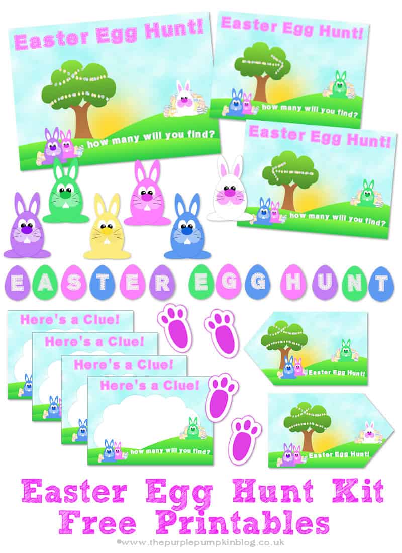 Free Printable Easter Egg Hunt Kit - everything you need to set up an Easter Egg Hunt at home! Plus loads more fun and FREE printables on this website!
