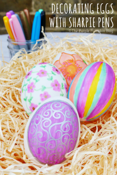 Decorating eggs with Sharpie pens is really fun + addictive! You can be as creative (or not so creative) as you like! Great Easter craft for kids + adults!