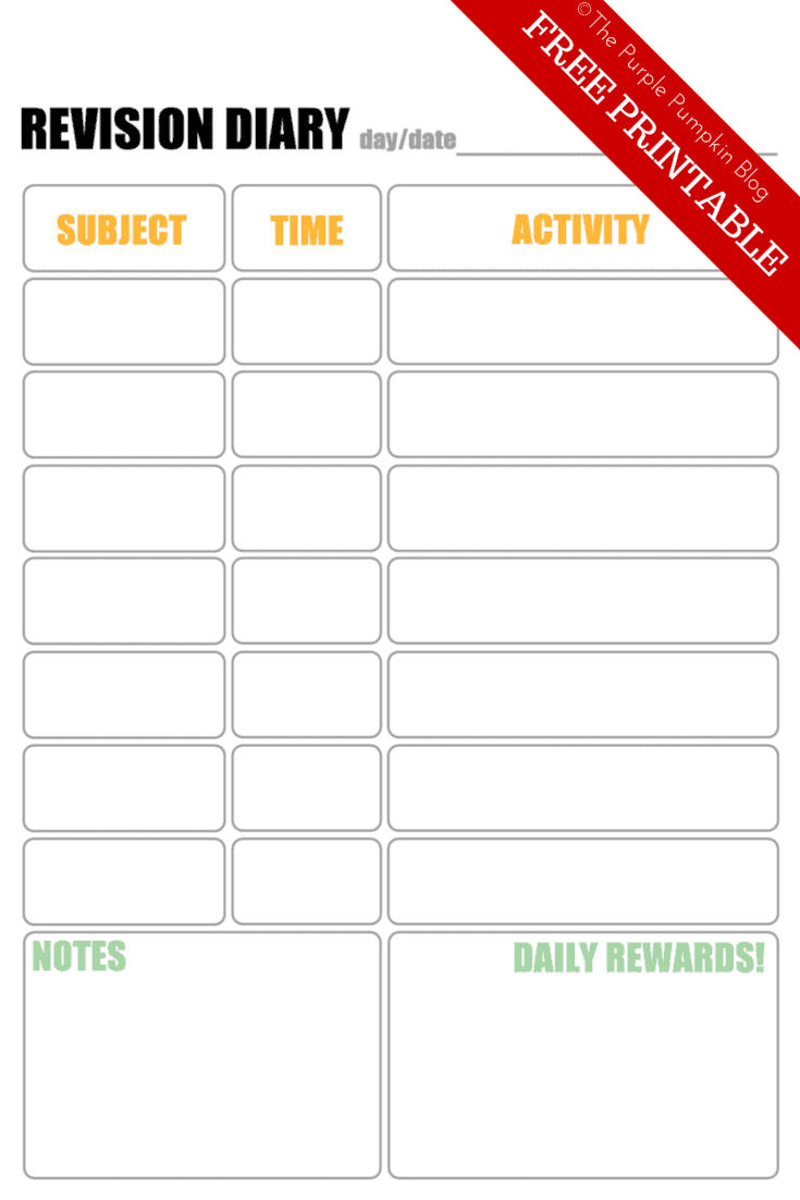 GCSE Revision Diary Free Printable - GCSE Revision Tips for Teens and their Parents. GCSEs are a stressful time for teens (and their parents) so I've put together some tips and free printables for getting through exam season.