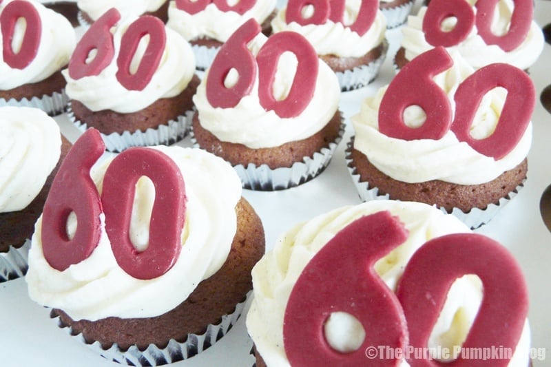 Red and White 60th Birthday Cupcakes