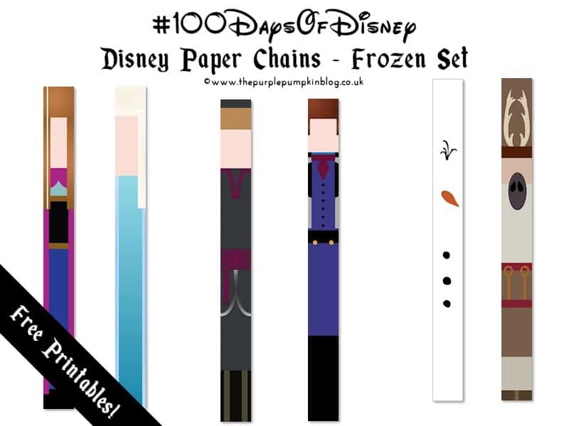 Disney Paper Chains - Frozen Set - Free Printable onThe Purple Pumpkin Blog. These are great for decorating a Disney Party, or using as a countdown for a Disney vacation!
