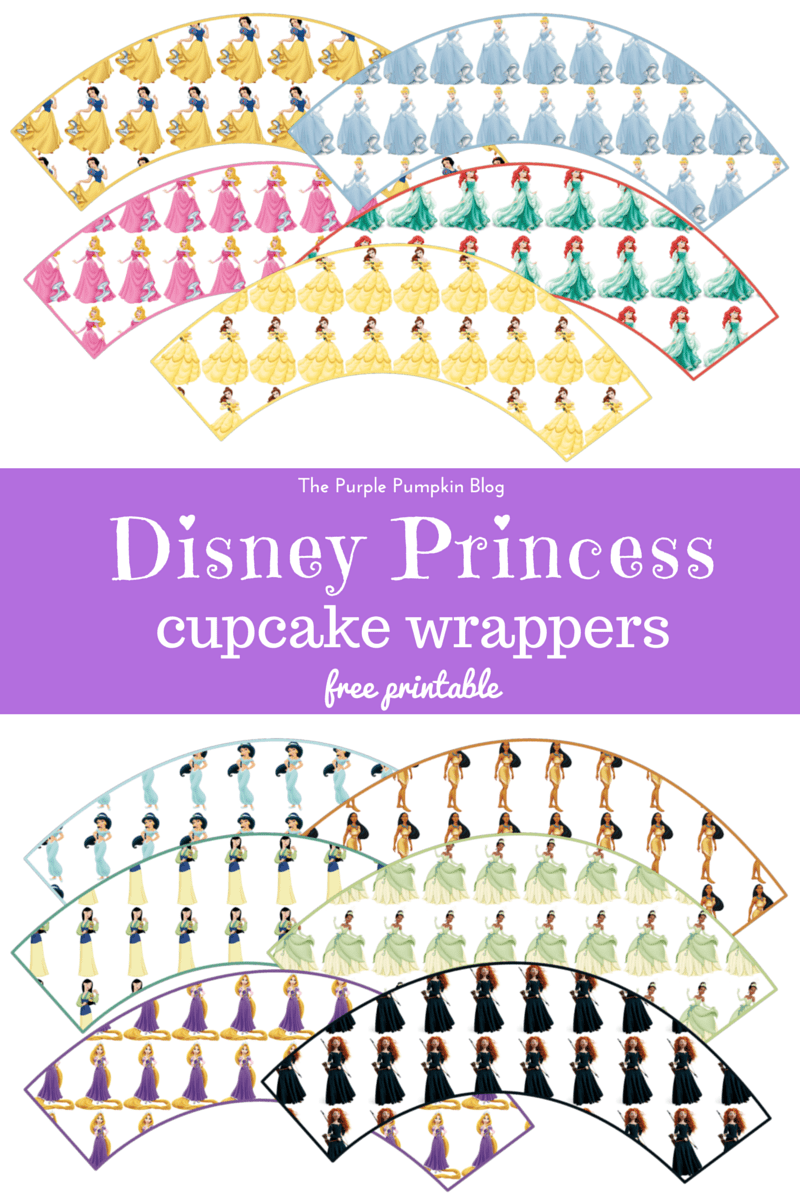 Disney Princess Cupcake Wrappers - Free Printable. Perfect for a Disney Princess birthday party - there are cupcake toppers to match too!