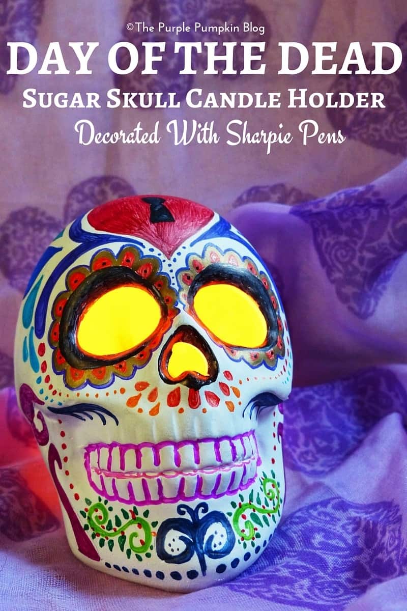 Day of the Dead Sugar Skull Candle Holder Decorated With Sharpie Pens