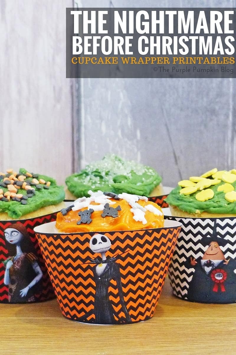 Halloween Cupcake Wrappers - The Nightmare Before Christmas. Free printables, plus matching Halloween party items on this blog!