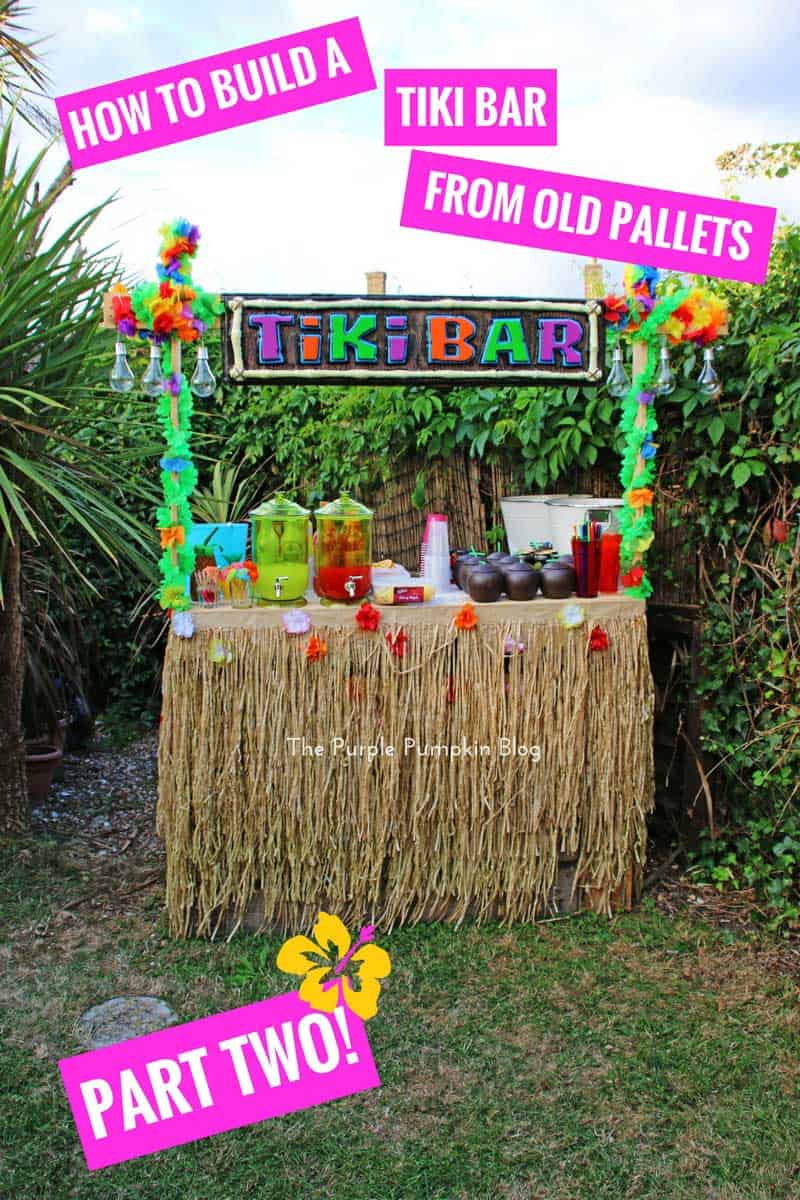 How to build a tiki bar from old pallets - this is perfect for a Hawaiian Luau or tropical party!