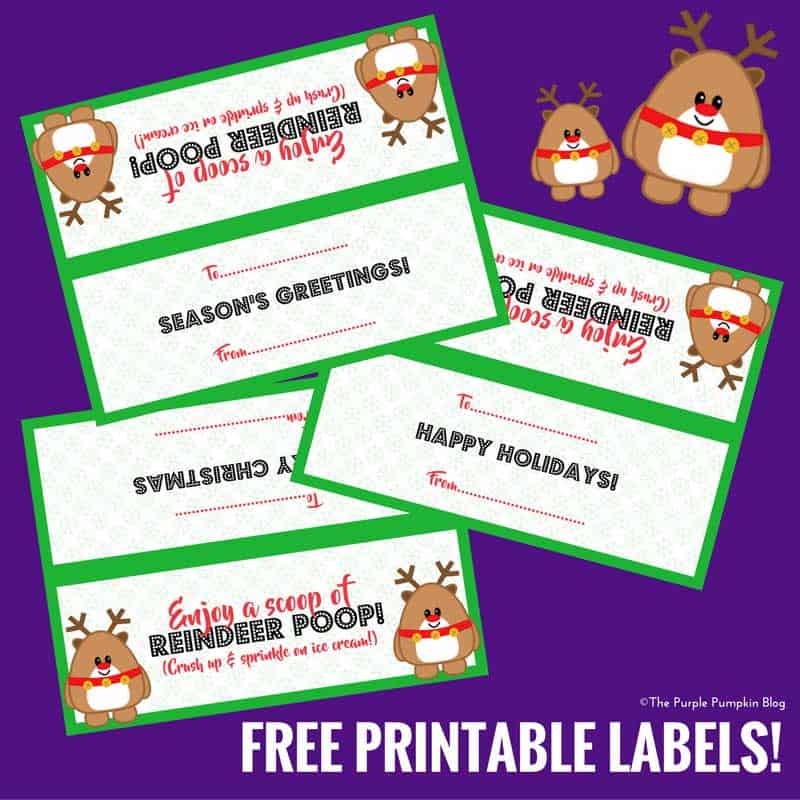 Reindeer Poop Free Printable Labels. These make fab silly stocking fillers! Add chocolate malt balls to a clear food bag and top off with this label.