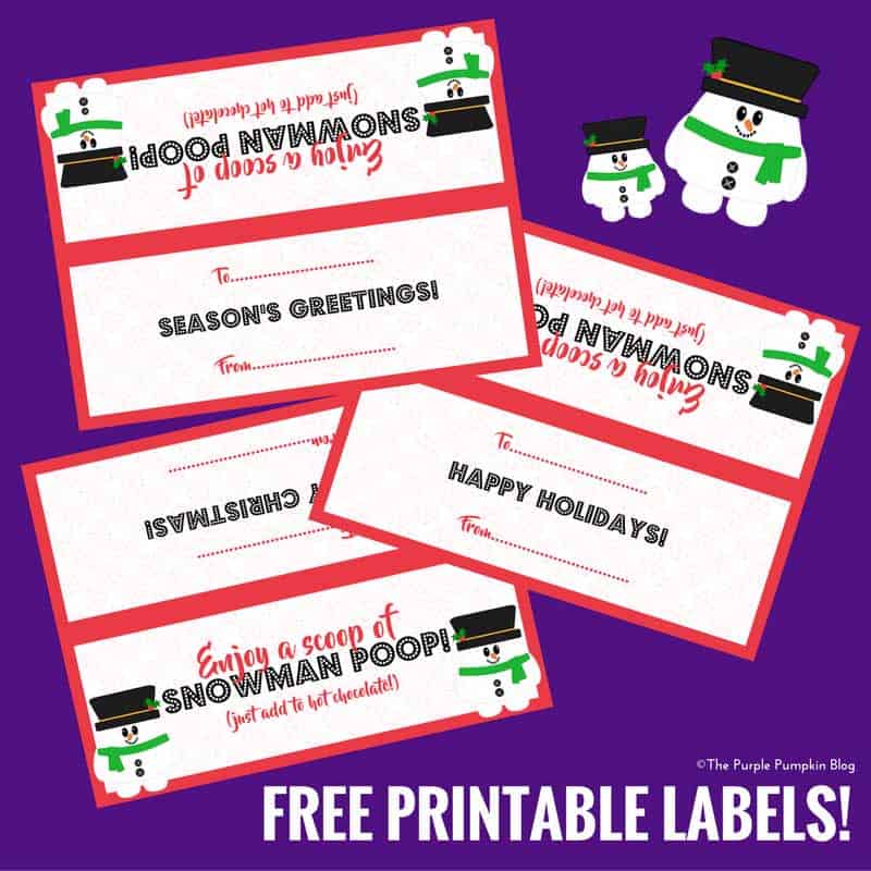 Snowman Poop Free Printable Labels. These make fab silly stocking fillers! Add marshmallows to a clear food bag and top off with this label.