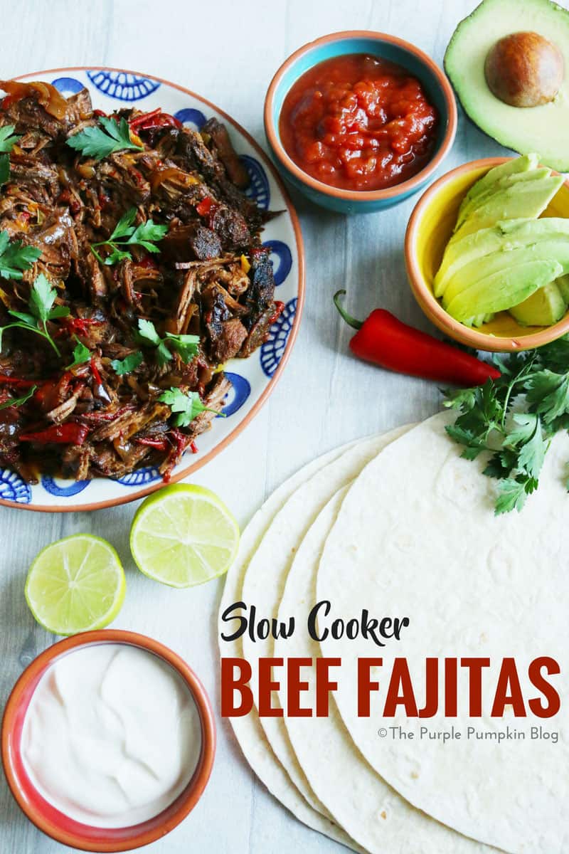 Slow Cooker Beef Fajitas. These are a great slow cooker dump recipe. Prep in advance, and dump in the crock pot when fajita night comes around! Can also be frozen and thawed for a later time. Served with soft tortillas and your favorite toppings for a no fuss, no stress dinner!
