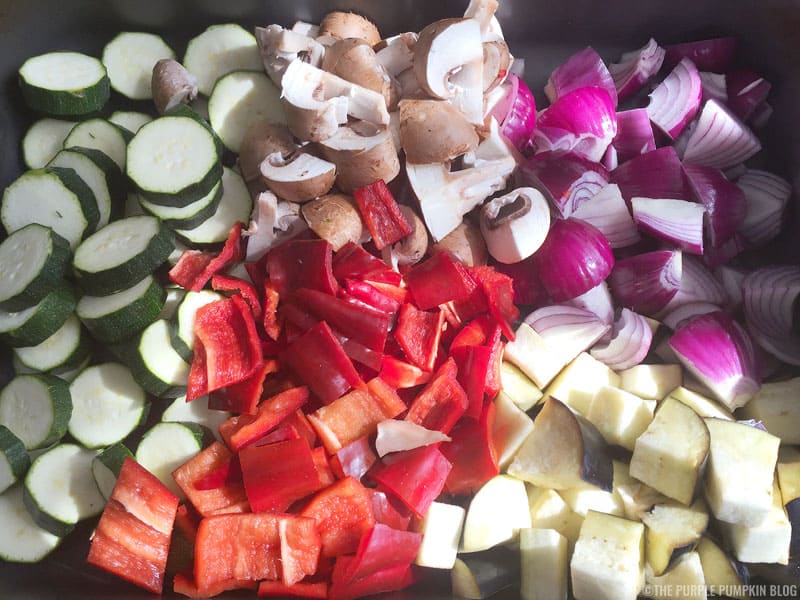 Roasted Vegetable, Chick Pea & Rice Salad Recipe Prep