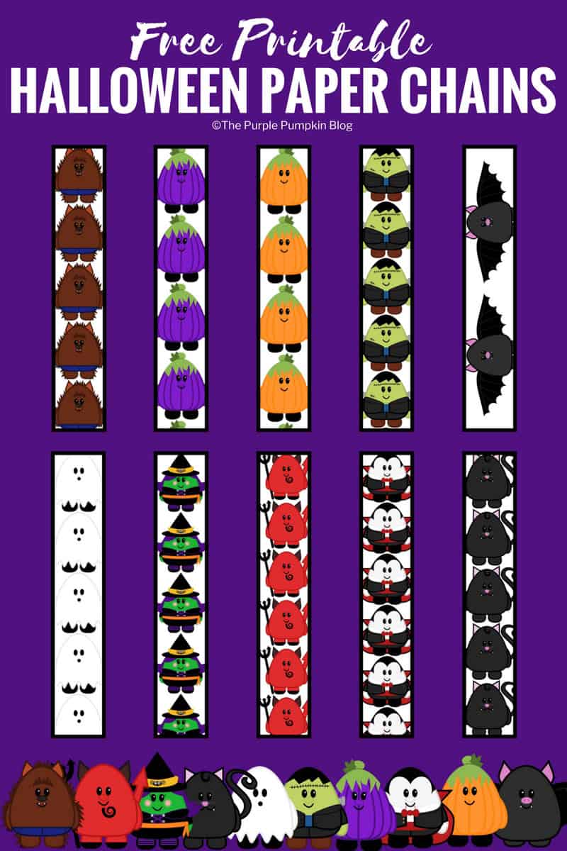 Cute Halloween Paper Chains - a super easy decoration to make for a Halloween party! Lots of fun for the kids to make too - just print and cut before looping and linking together to form lots of long paper chains!