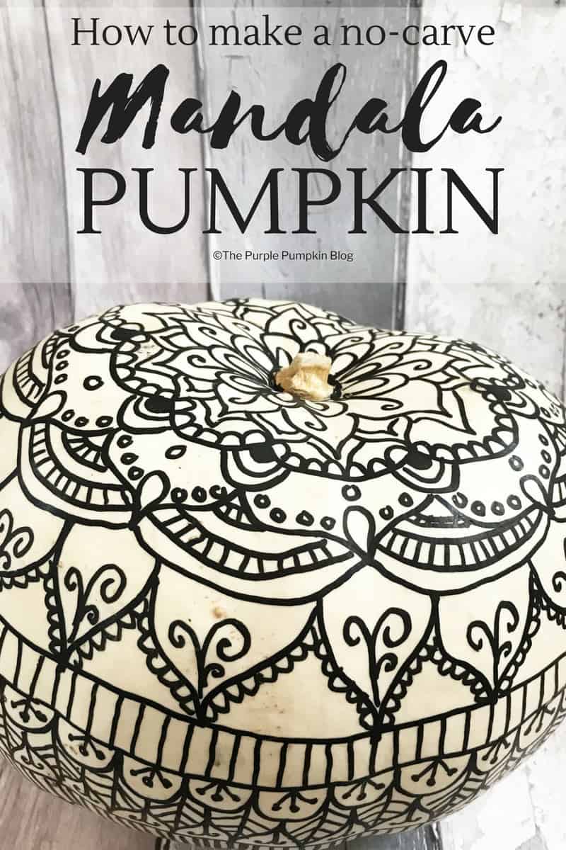 How to make a no-carve Mandala Pumpkin. No carving tools required for this pretty pumpkin! Using markers you can draw a mandala on a pumpkin for a gorgeous alternative to a regular Jack o'Lantern! There is a also a free printable to practise on before drawing on your pumpkin! #Mandala #Pumpkins #Halloween