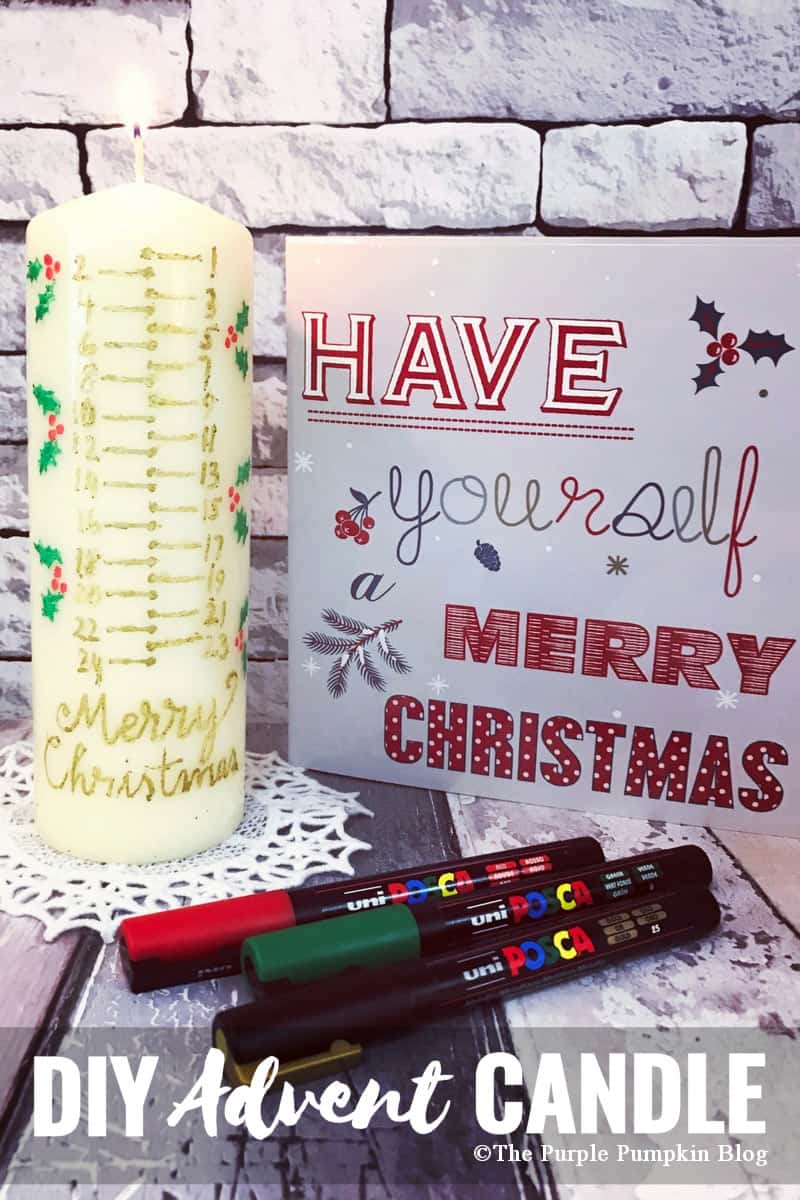 Make this DIY Advent Candle using POSCA pens (which write on virtually anything) and a cheap pillar candle. You can be as simple or as decorative as you desire!