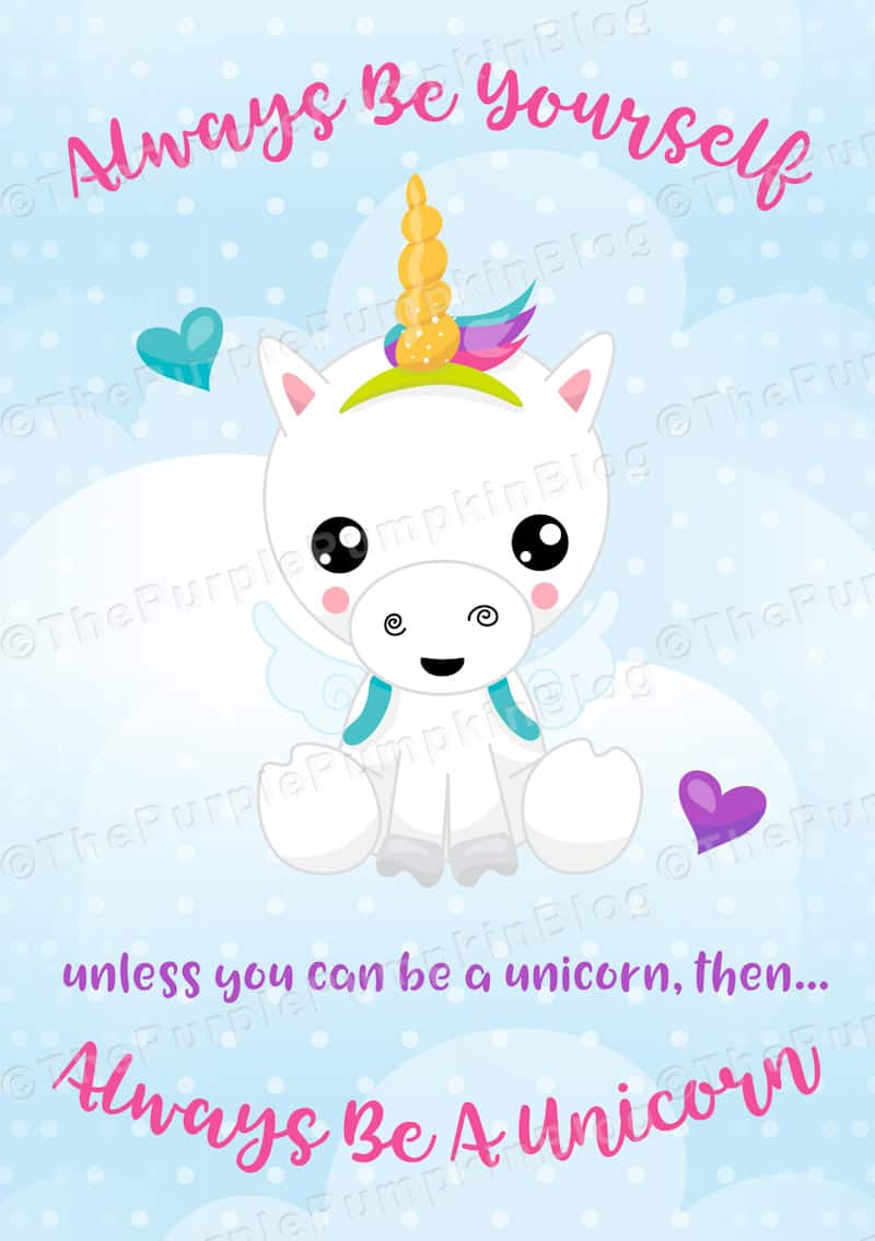 Free Printable Always Be A Unicorn prints in 2 sizes and 6 colors! Such a sweet print for the unicorn lover in your life! Print at home and display in a frame, or stick into your bullet journal! #nationalunicornday #alwaysbeaunicorn #freeprintables