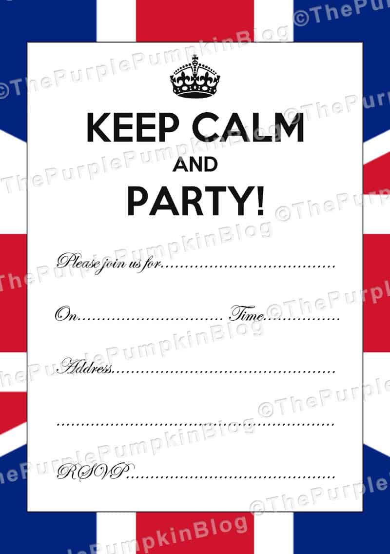 Keep Calm and Party! Invitations - Perfect for a British or Royal Themed Party