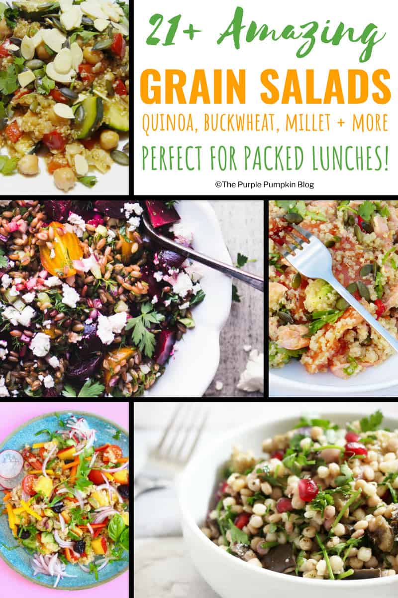 Do you find yourself having the same food for lunch, day in, day out? Stuck for ideas of what to prepare for packed lunches for work/college/school? You've hit the right spot on the internet because here are 21+ amazing grain salads that can be kept in a packed lunch box or mason jar to take on the go. Includes salad recipes made with quinoa, buckwheat, ancient grains and more.