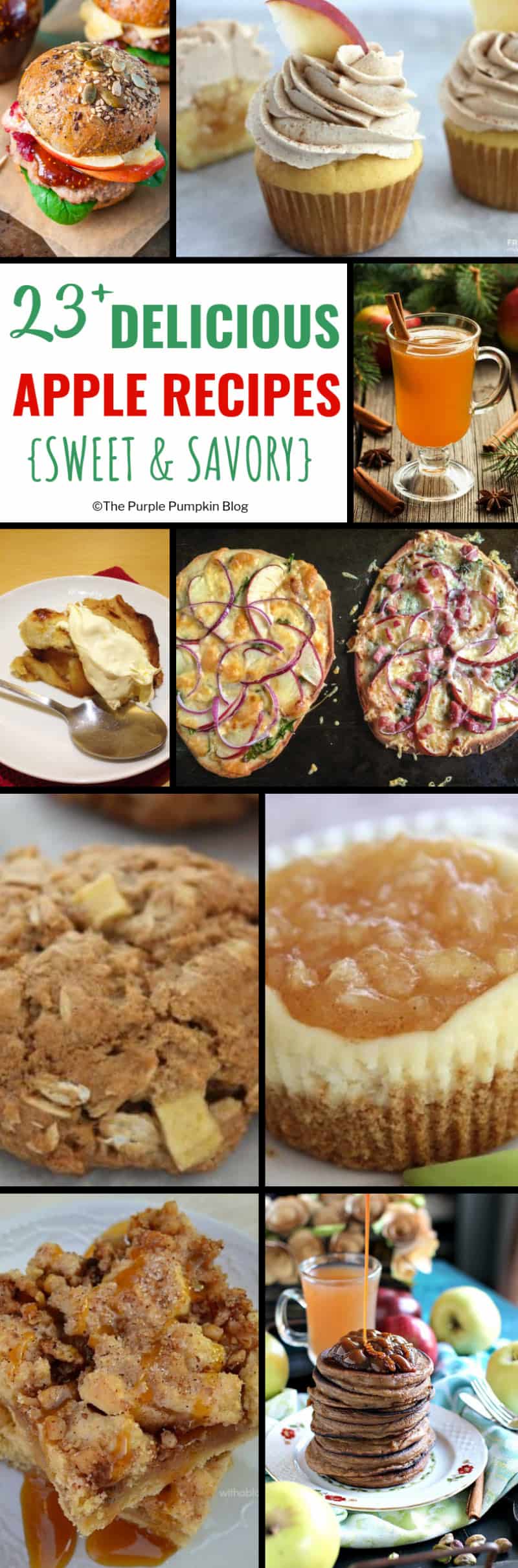 23+ Delicious Apple Recipes {Sweet & Savory} - Thanks to the wide variety of apples available, they make a great ingredient in both both sweet and savory dishes. These apple recipes include burgers, flatbreads, salads, beverages, pies, cupcakes and other sweet treats!