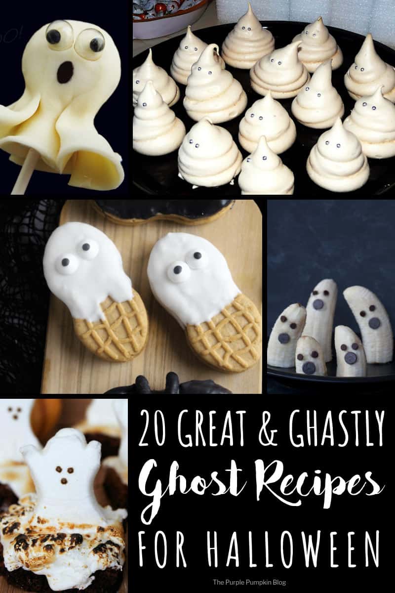 20 Great & Ghastly Ghost Recipes For Halloween! Included in this round up are lots of tasty ghost themed recipes, both sweet and savoury. Any of these ideas will make a hauntingly good addition to your Halloween celebrations!