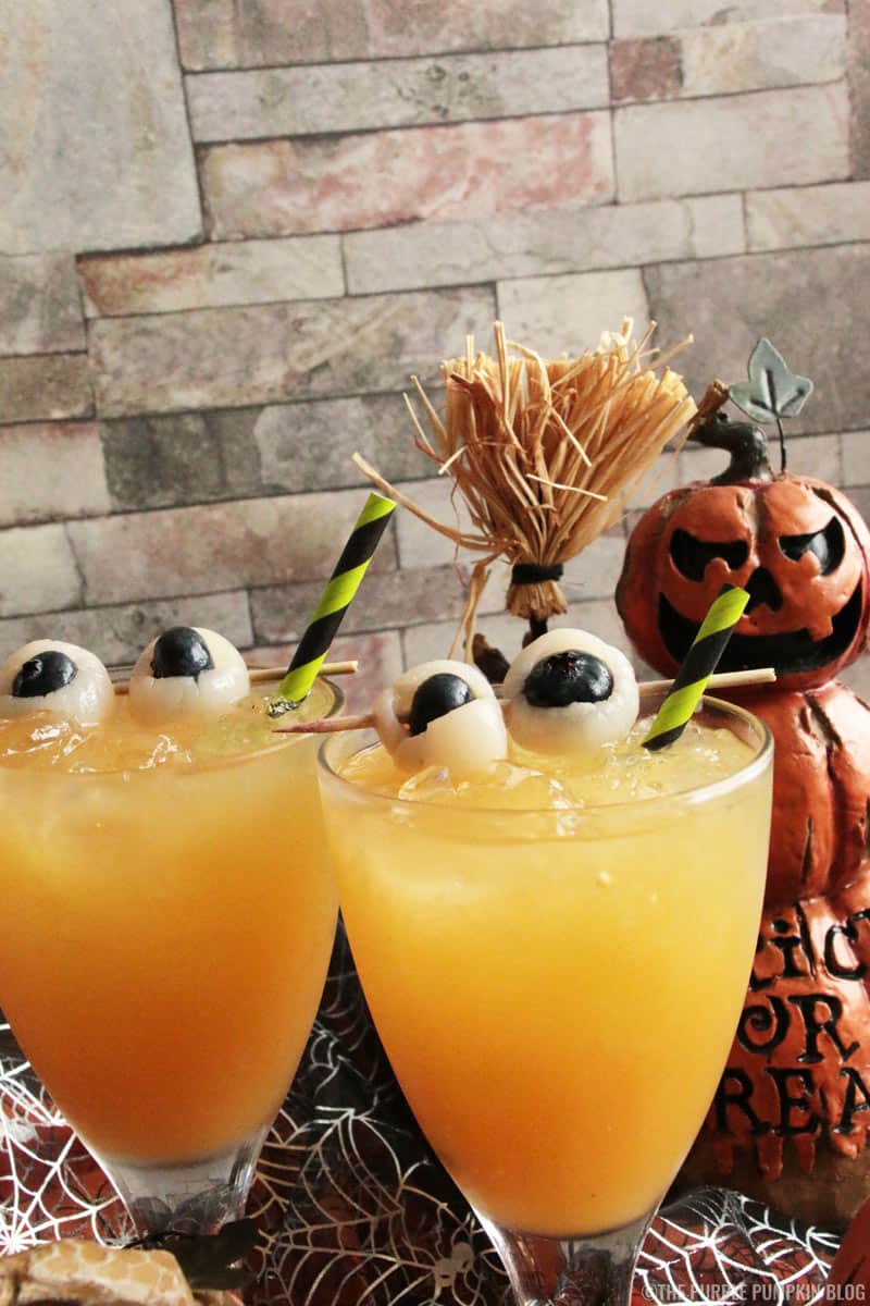 This Eerie Eyeball Fruit Punch is a great drink to serve at a Halloween Party. It can be kept non-alcoholic for non-drinkers and kids, or laced with booze for the drinkers. The floating"eyeballs" give it that eerie edge!