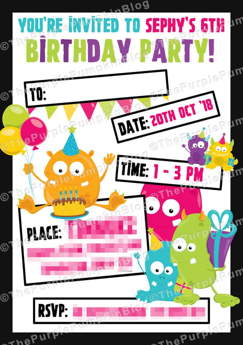 Monster Party Invitations Example