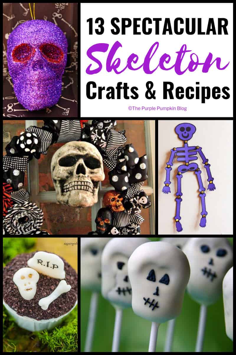 13 Spectacular Skeleton Crafts & Recipes for Halloween - a selection of spooky crafts including wreaths, paper crafts, and more, plus delicious recipes for cake pops, truffles, and cupcakes!