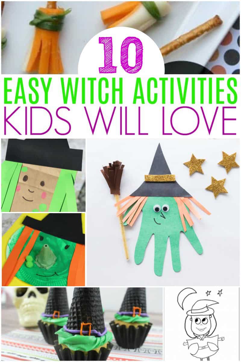 These 10 Easy Witch Activities Kids Will Love include paper crafts, painting, coloring, and some fun, witchy snacks, perfect for Halloween!