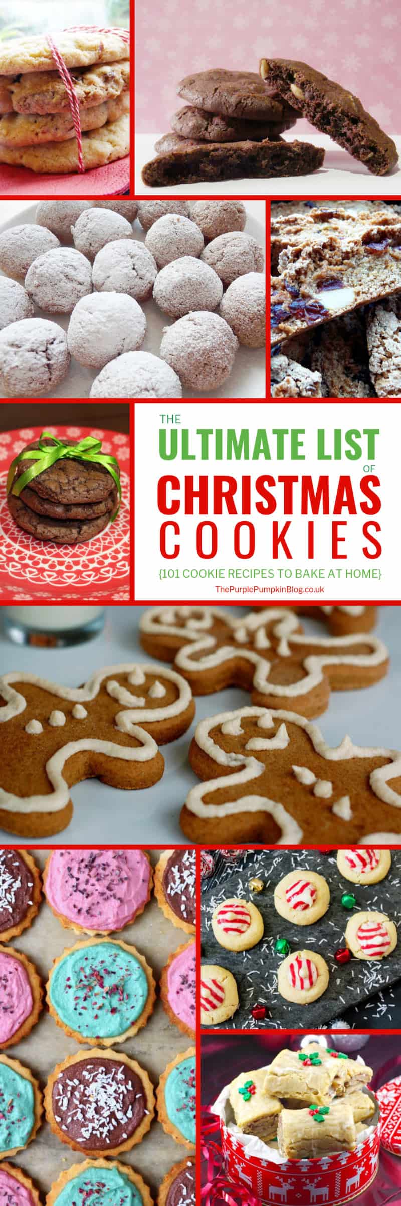 The ultimate list of Christmas cookies, with 101 Christmas cookie recipes to bake at home! So if you are a regular cookie maker, or only put your baking hat on during the Holidays, this list of Christmas cookie recipes has plenty to keep you busy all season long. I'm sure family and friends will thank you too! #ChristmasCookies #CookieRecipes #ChristmasRecipes