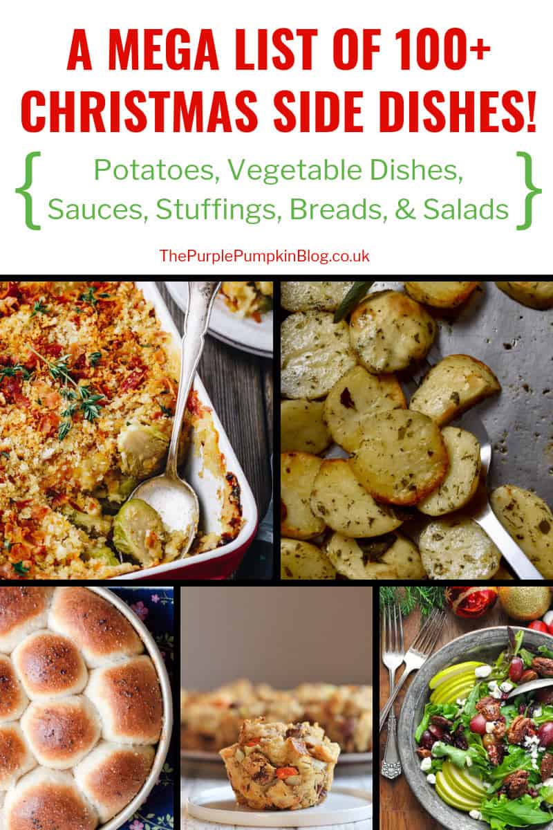 A mega list of 100+ Christmas Side Dishes, which include recipes for a variety of sides including potatoes, vegetables, sauces, breads, and salads. So if you are stuck in a rut with the same side dishes every Christmas, why not take a look through this list of recipes and switch things up a bit! #ChristmasSideDishes #Sides #ChristmasRecipes