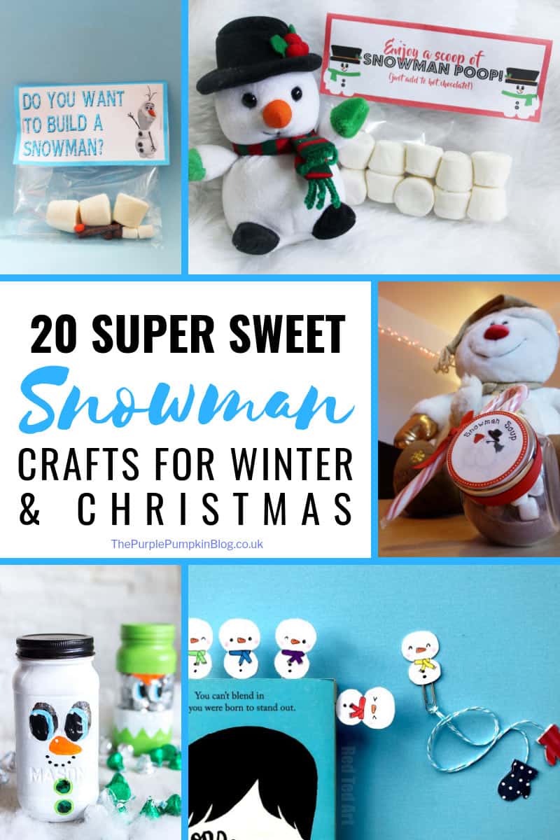 20 Super Sweet Snowman Crafts for Winter & Christmas.  Including in this round up are a mixture of craft ideas including snowman ornaments, paper crafts, and homemade gift ideas.