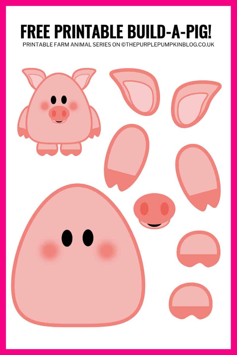 Part of a printable Build An Animal series, Popcorn the Pig is a free printable paper pig template that can be cut and stuck together. The build-a-pig printable helps children with their cutting and sticking skills, as well as the opportunity to get creative with other materials too – like sticking on pieces of fur fabric, or buttons for eyes for example.