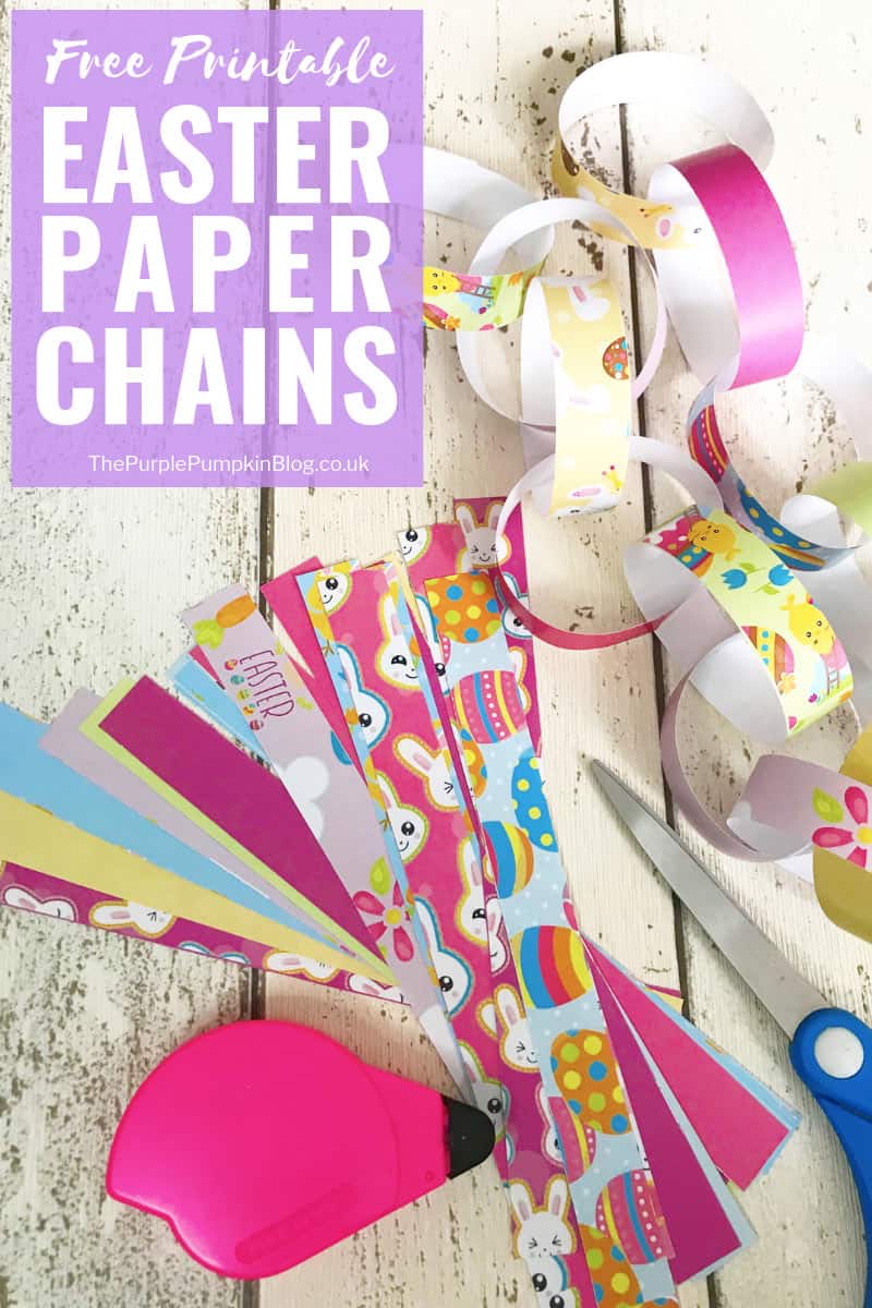These free printable Easter decorations - paper chains - are super cute, and so simple to make! Just print, cut, loop, link and stick to form long chains to decorate with at Easter. A great Easter activity for kids and the whole family! #PrintableEasterDecorations #EasterPaperChains #PaperChains #ThePurplePumpkinBlog #FreePrintables