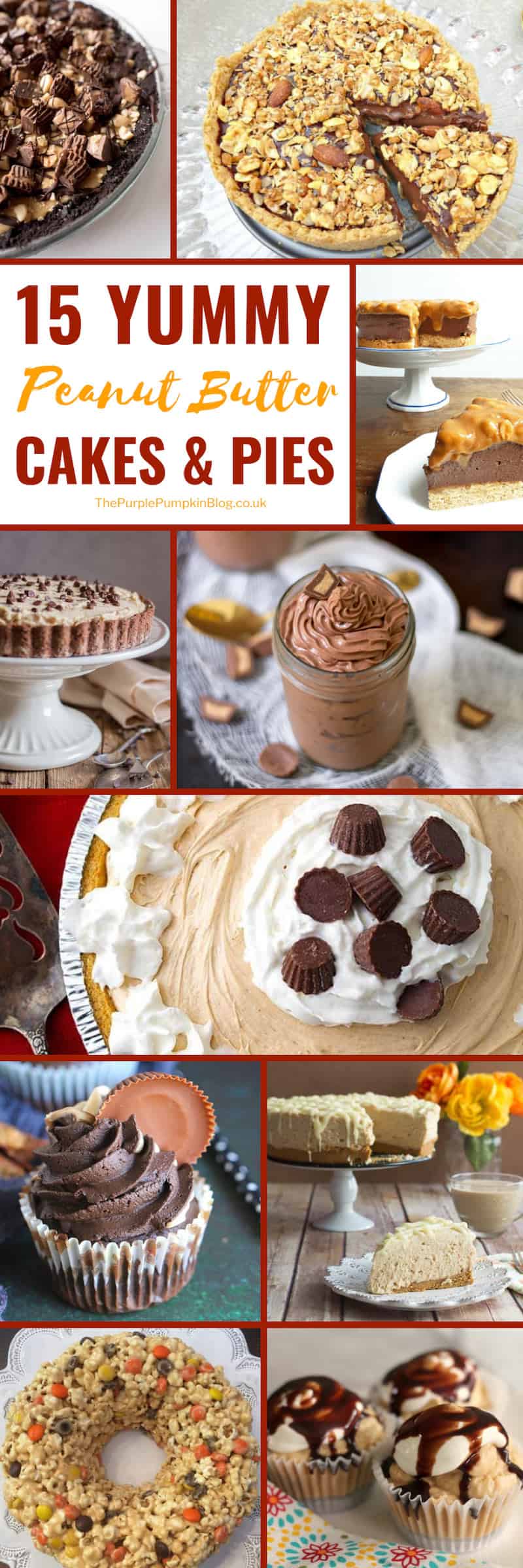 Do you love peanut butter? Do you love cake? Well, you're going to love this selection of yummy Peanut Butter Cakes & Pies! This roundup of peanut butter recipes include peanut butter cakes that are dairy-free, egg-free, gluten-free, and low-carb! There are no-bake cakes, cheesecake, and peanut butter pie recipes, as well as baked goods. Peanut butter lovers need to pin this now! #PeanutButterCakes #PeanutButterRecipes #PeanutButterPies #ThePurplePumpkinBlog