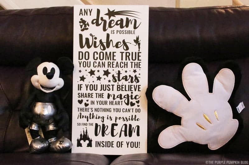 Ever wondered how to make those awesome wooden Disney signs? Well, now you can with this tutorial. Learn how to turn your favourite Disney quote or song lyrics into a piece of art that you can cut with a Cricut Maker, and transfer to a wooden board. The hardest part is deciding which Disney quote to use! #WoodenDisneySign #DisneyQuotes #CricutMaker #CricutMade #ThePurplePumpkinBlog