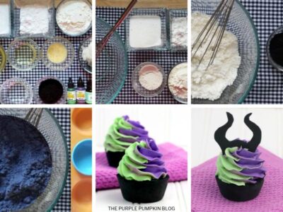 Step-by-Step images showing how to make cupcake bath bombs for Halloween