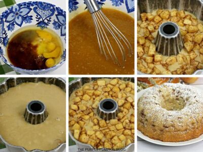 Step-by-step photos demonstrating how to make a Jewish apple cake