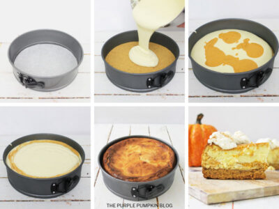 Recipe Card with steps for preparing pumpkin pie cheesecake