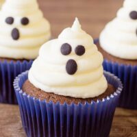 Cupcakes topped with marshmallow buttercream ghosts
