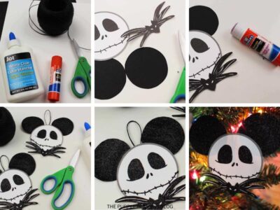 Step by step photos demonstrating how to make as Jack Skellington Christmas ornament