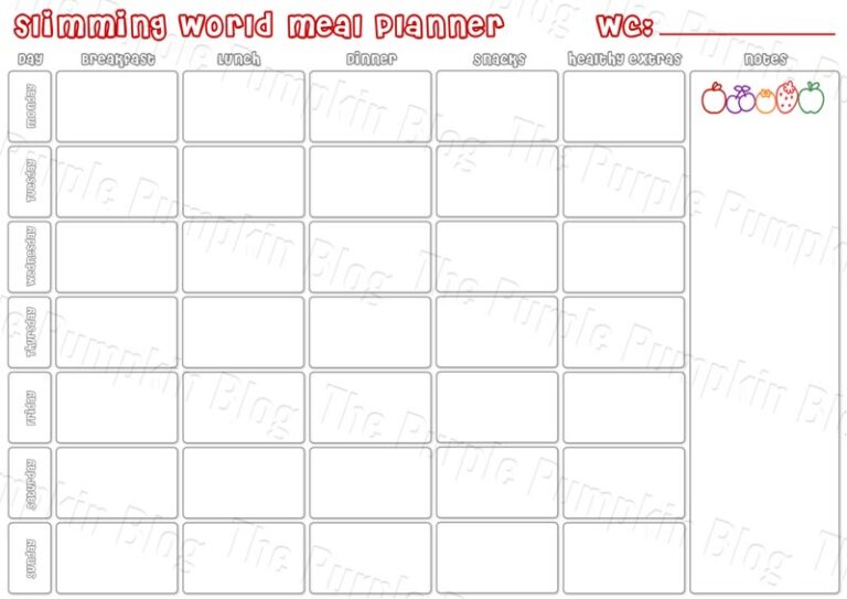 Slimming World Food Diary Printable &amp; Meal Planner Printable