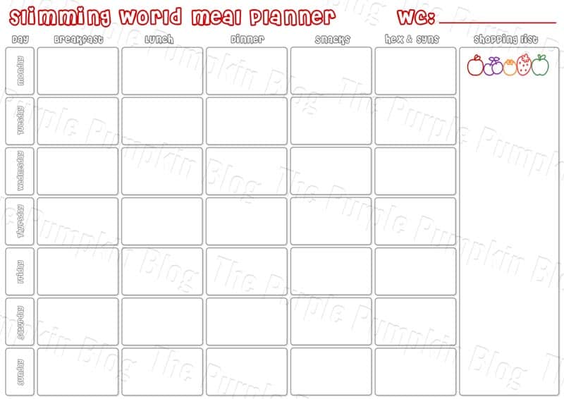 Slimming World Food Diary Printable &amp; Meal Planner Printable