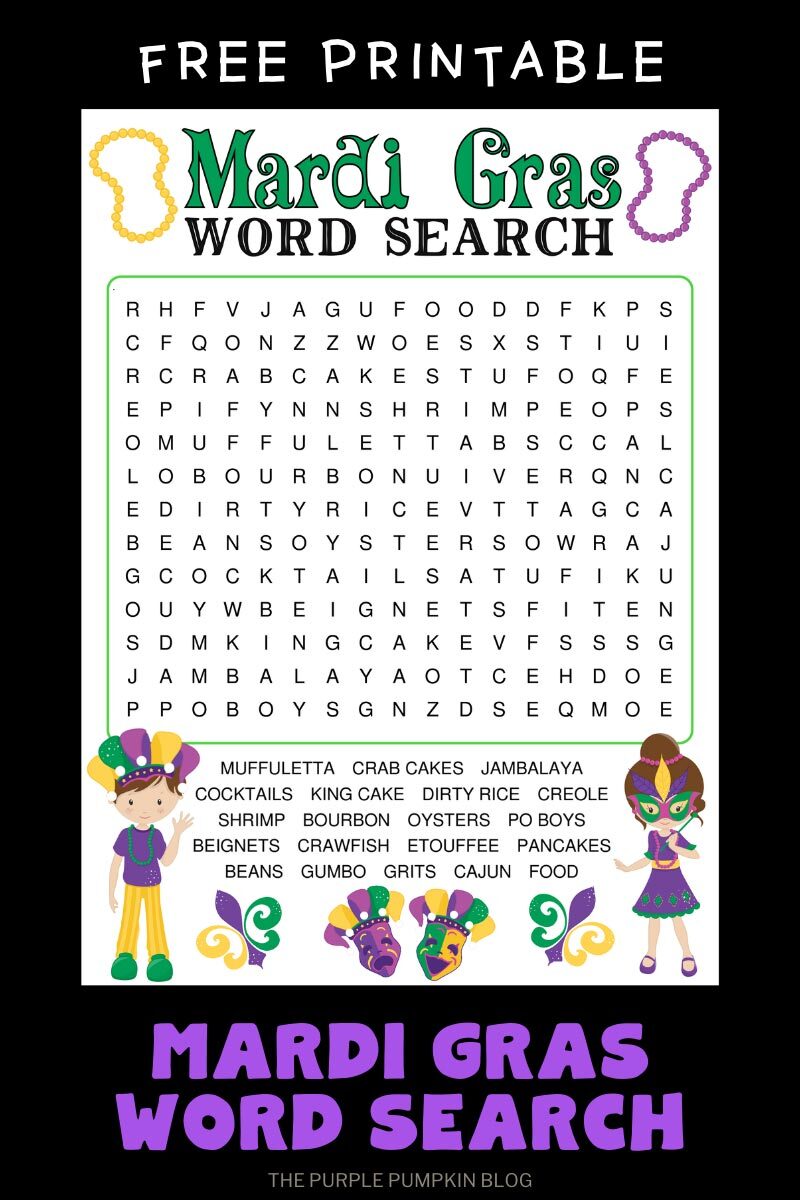 Free Printable Mardi Gras Word Search
