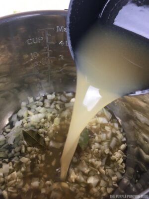 Pouring broth into Instant Pot