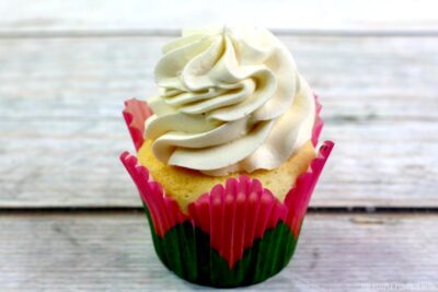 Frosting piped onto cupcakes