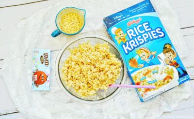 Rice cereal and melted marshmallow stirred together.