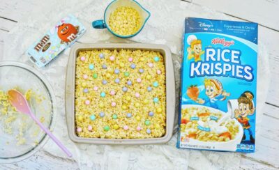 Easter M&M's pressed into rice crispy treats