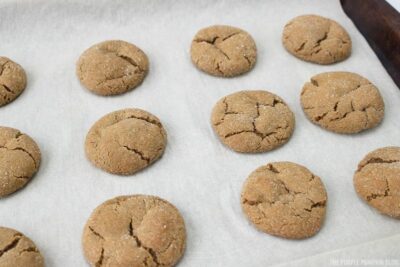 Baked Gingersnap Cookies on cookie sheet