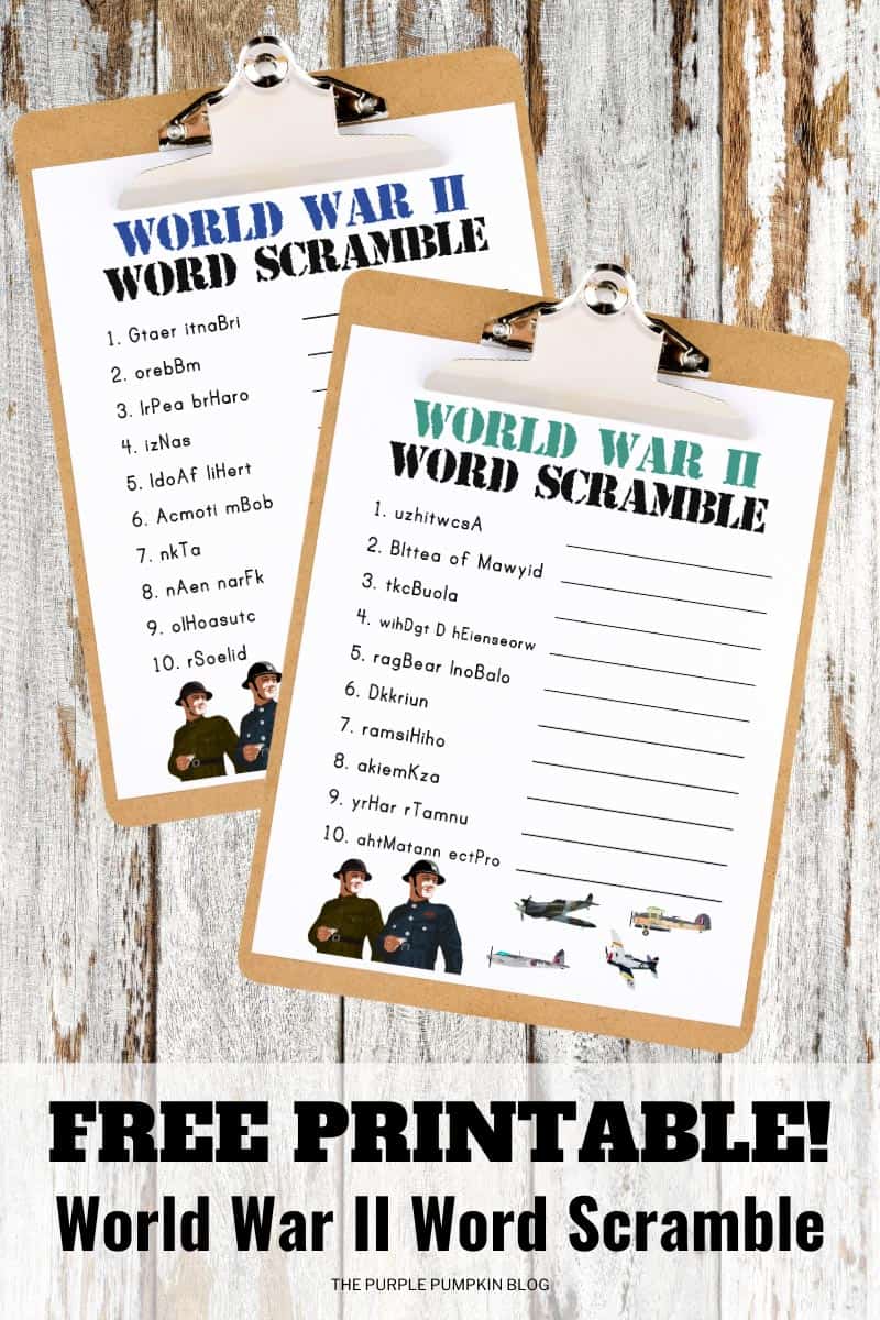 Free Printable World War II Word Scramble Puzzles for VE Day